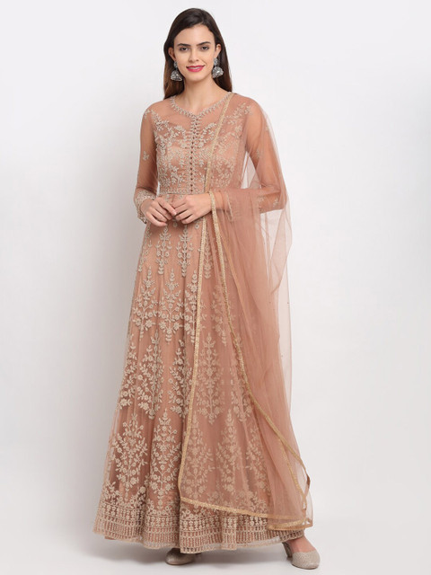 

Stylee LIFESTYLE Beige & Gold-Toned Embellished Semi-Stitched Dress Material