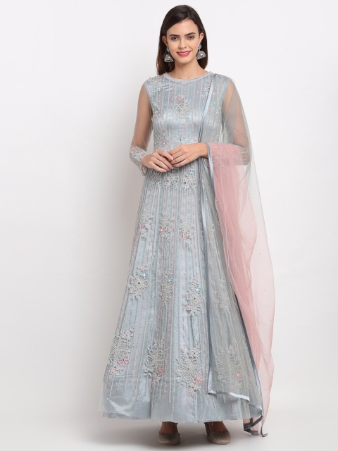 

Stylee LIFESTYLE Blue & Pink Embroidered Semi-Stitched Dress Material