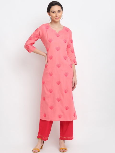 

PNEHA Women Pink Ethnic Motifs Embroidered Regular Kurta with Palazzos