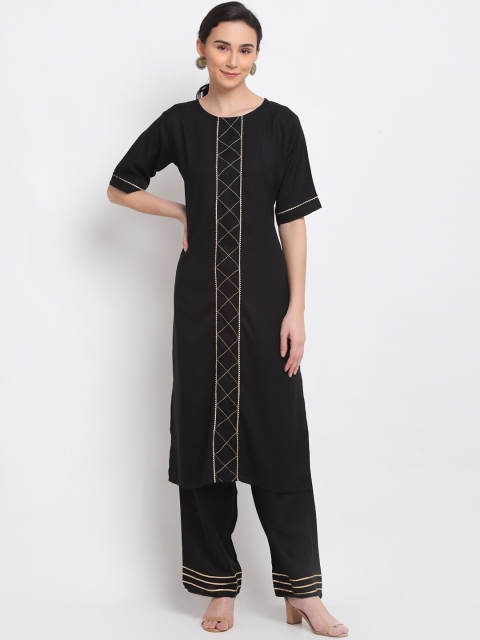 

PNEHA Women Black Regular Gotta Patti Kurta with Trousers