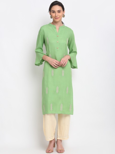 

PNEHA Women Green Embroidered Regular Kurta with Palazzos