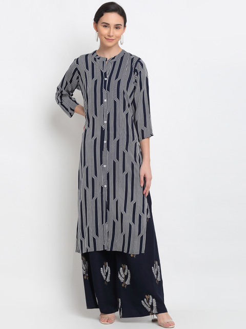 

PNEHA Women Blue Striped Regular Kurta with Palazzos