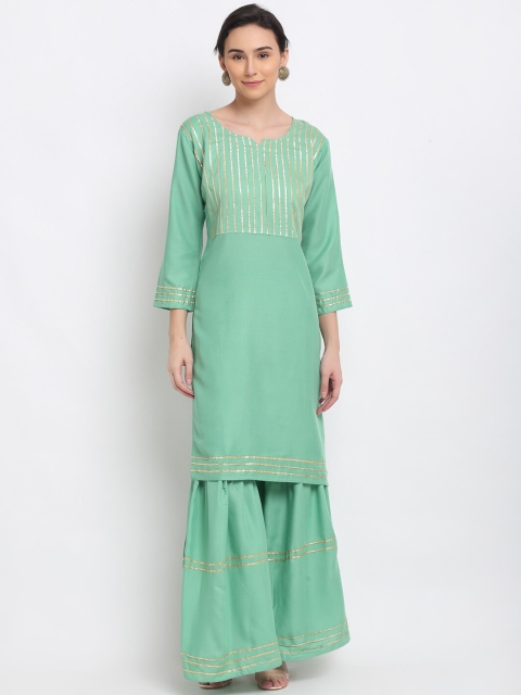 

PNEHA Women Green Regular Gotta Patti Kurti with Sharara