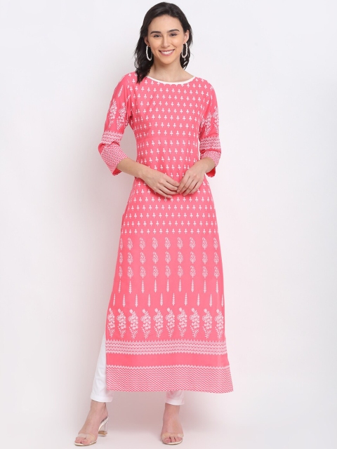 

PNEHA Women Pink Ethnic Motifs Printed Handloom Kurta