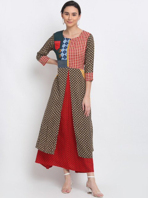 

PNEHA Women Multicoloured Ethnic Motifs Printed Thread Work Handloom Anarkali Kurta, Multi