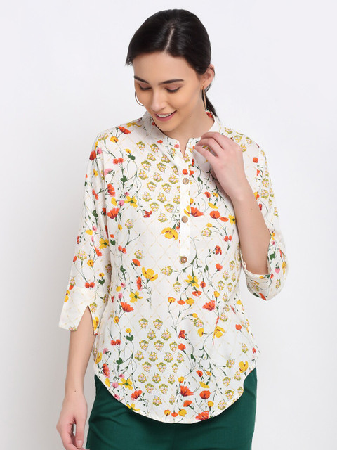 

PNEHA Multicoloured Floral Printed Shirt Style Top, Multi