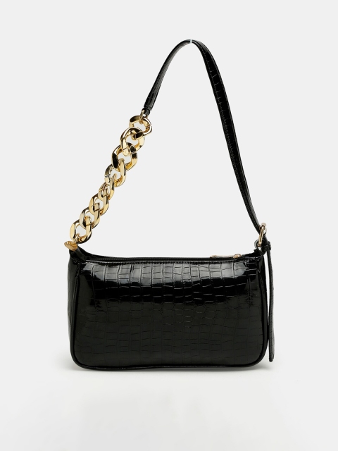 

Apsis Black Textured Structured Handheld Bag with Cut Work