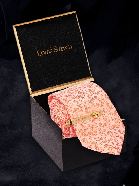 

LOUIS STITCH Men Peach Printed Broad Tie