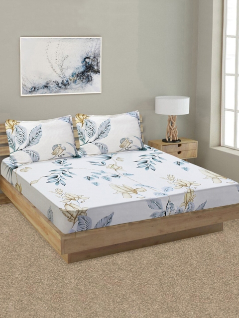 

Good Homes by Home Candy White & Grey Floral 144 TC King Bedsheet with 2 Pillow Covers