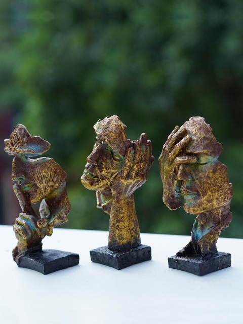 

TIED RIBBONS Set of 3 Brown Human Face Sculpture Statue Figurine Showpiece