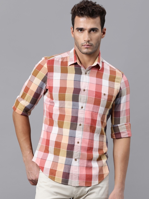 

RARE RABBIT Men Pink & White Tailored Fit Opaque Checked Casual Shirt