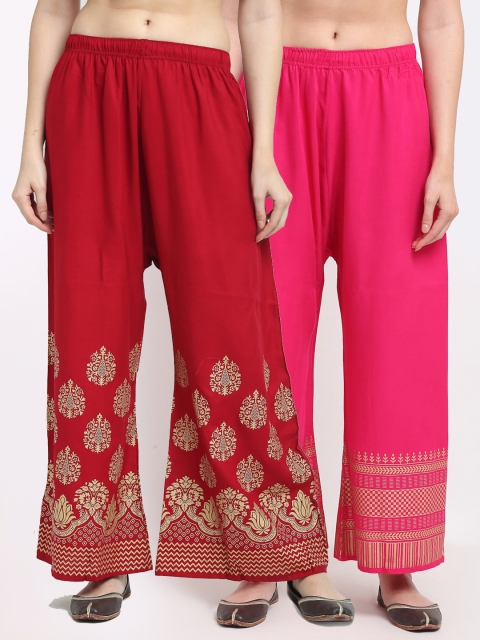 

TAG 7 Women Pack of 2 Pink & Red Ethnic Motifs Palazzos