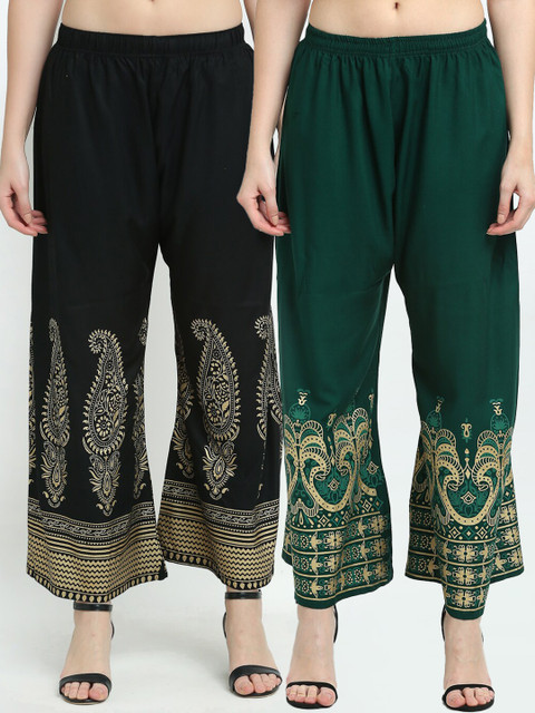

TAG 7 Set-2 Women Black& Green Printed Palazzo