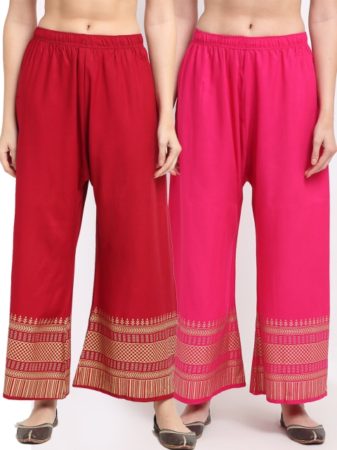 

TAG 7 Pack of 2 Women Pink & Red Striped Palazzos