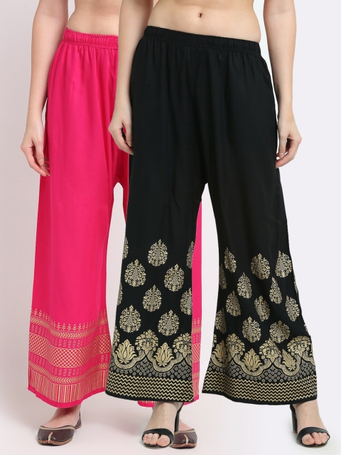 

TAG 7 Women Pack of 2 Pink & Black Printed Flared Palazzos