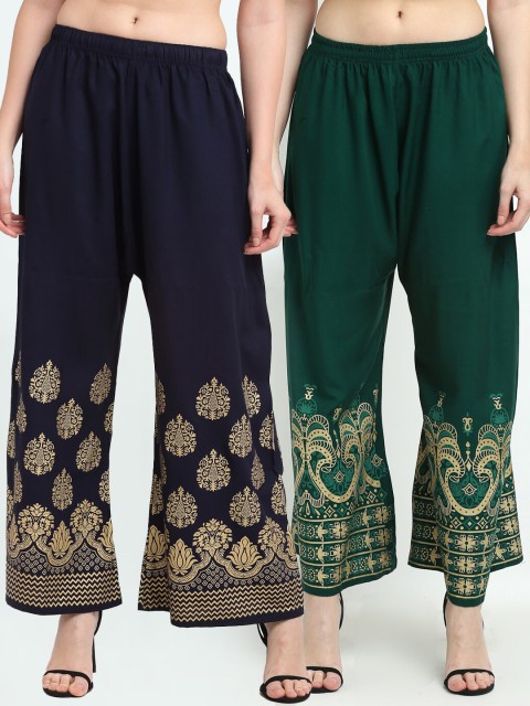 

TAG 7 Women Pack Of 2 Ethnic Motifs Printed Palazzos, Green
