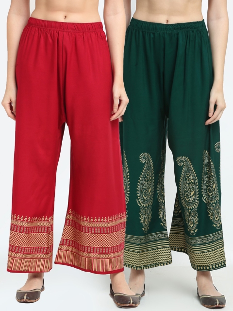 

TAG 7 Women Pack Of 2 Ethnic Motifs Printed Palazzos, Green
