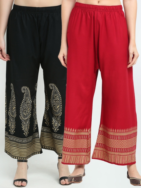 

TAG 7 Women Black & Red 2 Ethnic Motifs Printed Ethnic Palazzos