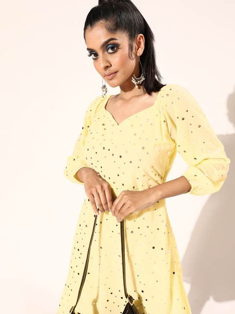

DODO & MOA Women Classic Cream Polka Dots Sweetheart Neck Dress