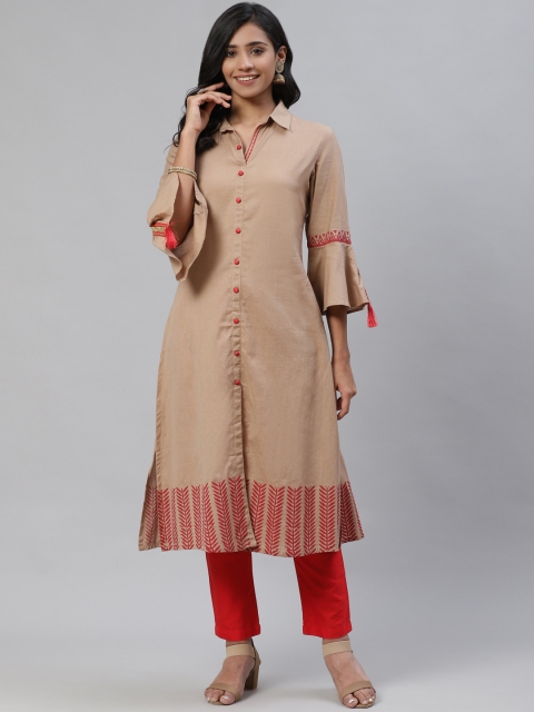 

Tulsattva Women Brown Ethnic Motifs Printed Regular Pure Cotton Kurta with Palazzos