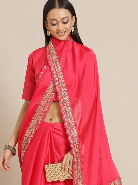 

Saree mall Pink Beads and Stones Embelished Party Wear Saree