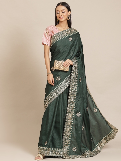 

Saree mall Green Floral Embroidered Silk Blend Sarees