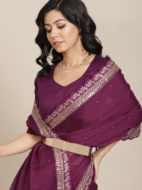 

Saree mall Magenta Sequinned Embelished Party Wear Saree