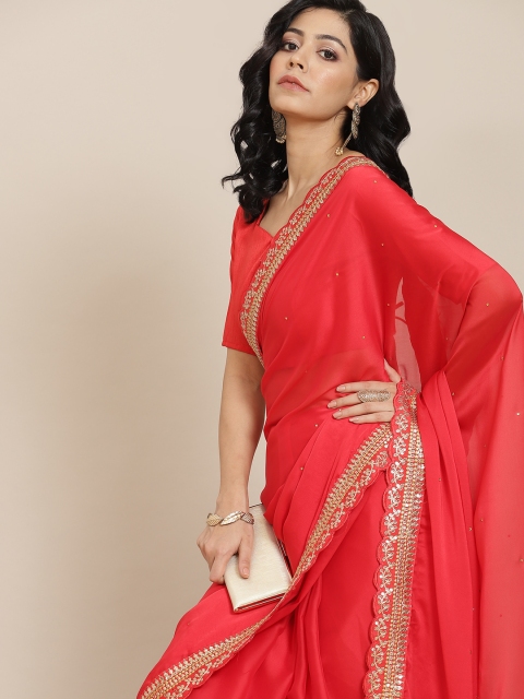 

Saree mall Red Embroidered Party Wear Saree