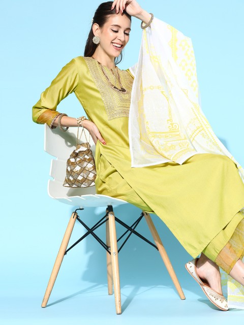 

Indo Era Solid Liva Kurta Set, Yellow