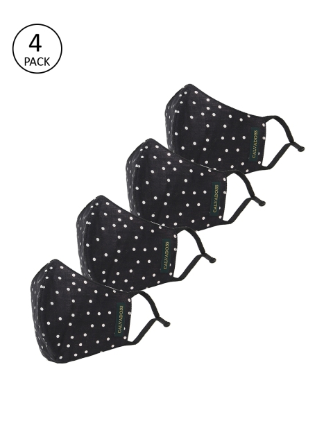 

Calvadoss Men Pack Of 4 Black & White Polka Dot Printed 3-Ply Reusable Cotton Cloth Masks