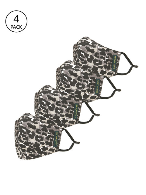

Calvadoss Men Pack Of 4 Grey & Black Printed 3-Ply Reusable Cotton Cloth Masks