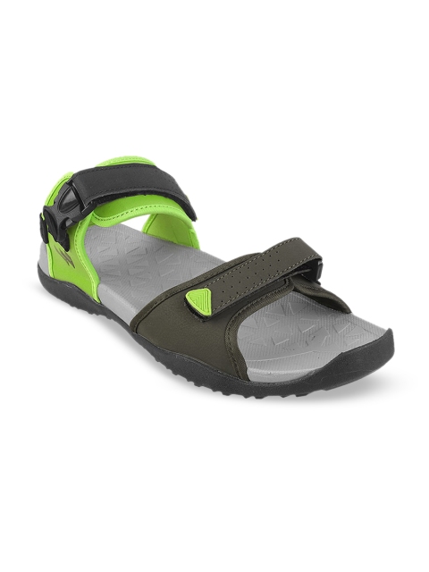 

Vento Unisex Olive Green & Fluorescent Green Colourblocked Sports Sandals