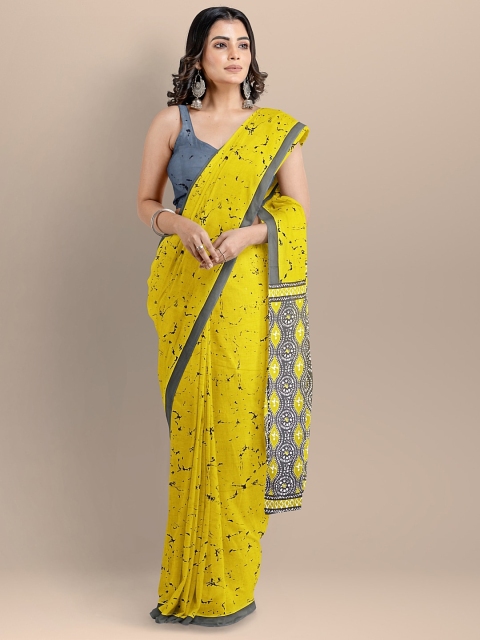 

BharatSthali Women Green & Green Pure Cotton Printed Handloom Saree