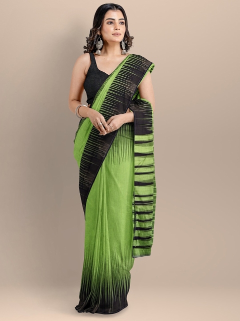 

BharatSthali Women Green & Black Silk Cotton Woven Design Ikat Handloom Saree