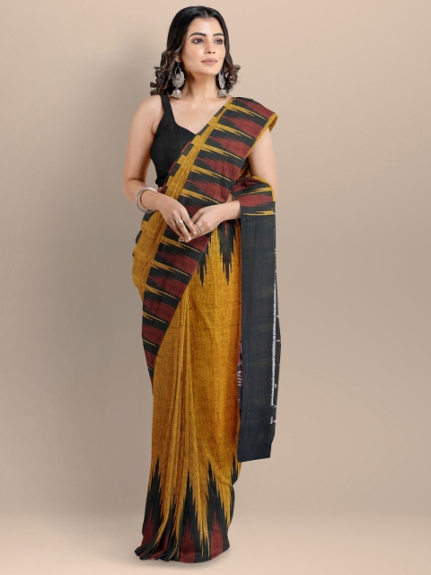 

BharatSthali Women Mustard & Black Pure Cotton Woven Designed Sambalpuri Handloom Saree