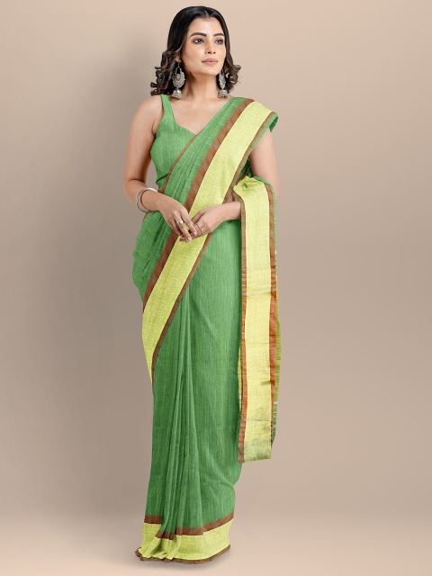 

BharatSthali Women Green & Yellow Silk Cotton Woven Designed Mangalagiri Handloom Saree