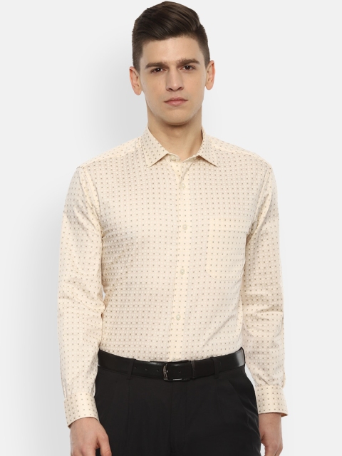 

Louis Philippe Men Beige & Black Slim Fit Printed Cotton Formal Shirt