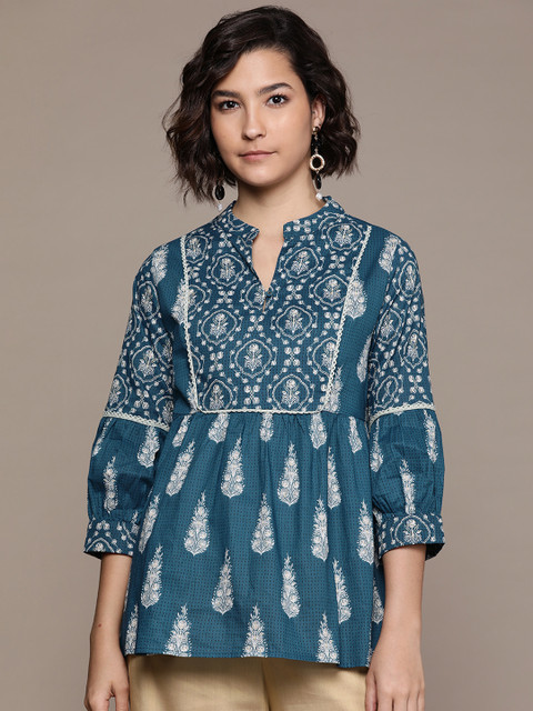 

aarke Ritu Kumar Blue Blouson Longline Top