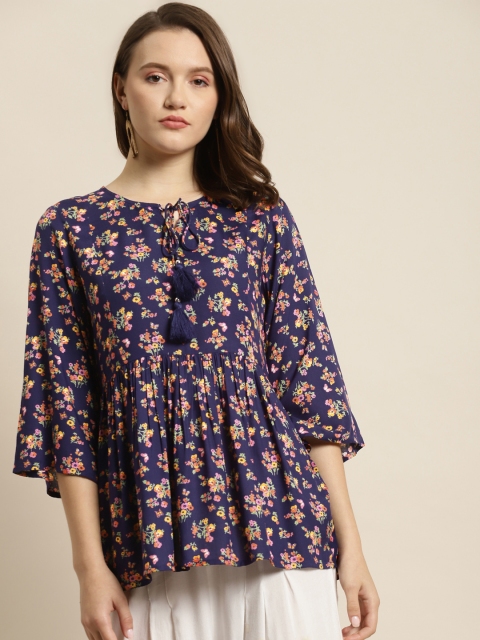 

Juniper Purple & Peach-Coloured Liva Floral Print A-Line Tunic