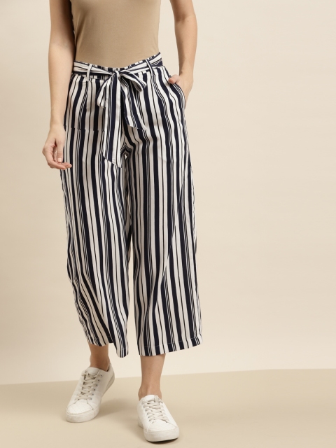 

Juniper Women Navy Blue & White Striped Liva Cropped Palazzos