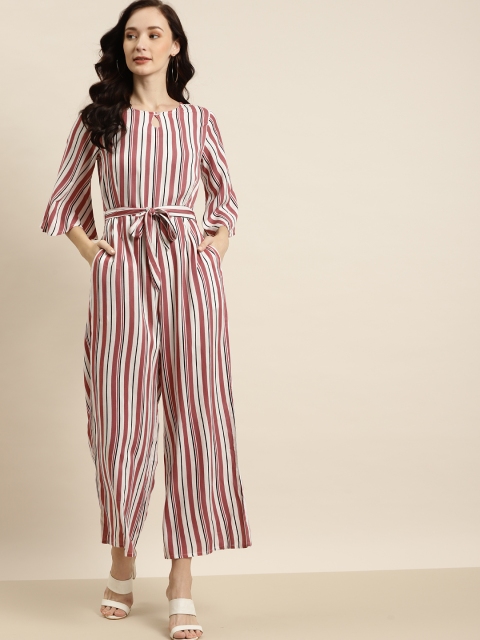 

Juniper Pink & White Liva Striped Basic Jumpsuit with Waist Tie-Up