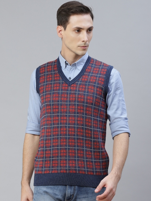 

Pierre Carlo Men Blue & Red Checked Sweater Vest