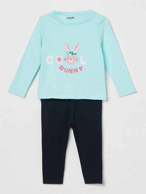 

Juniors by Lifestyle Girls Blue & Black Printed T-shirt with Leggings