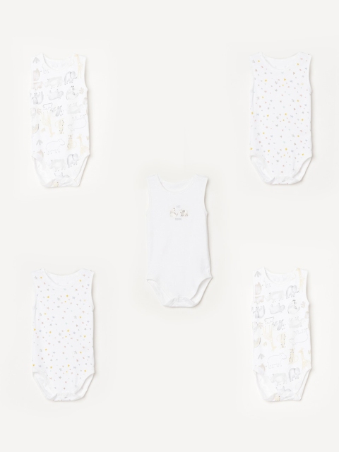 

Juniors by Lifestyle Infant Girls Pack Of 5 Printed Cotton Bodysuits, White