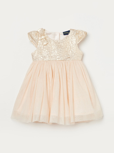 

Juniors by Lifestyle Pink and Gold Toned Sheen Fit and Flare Dress