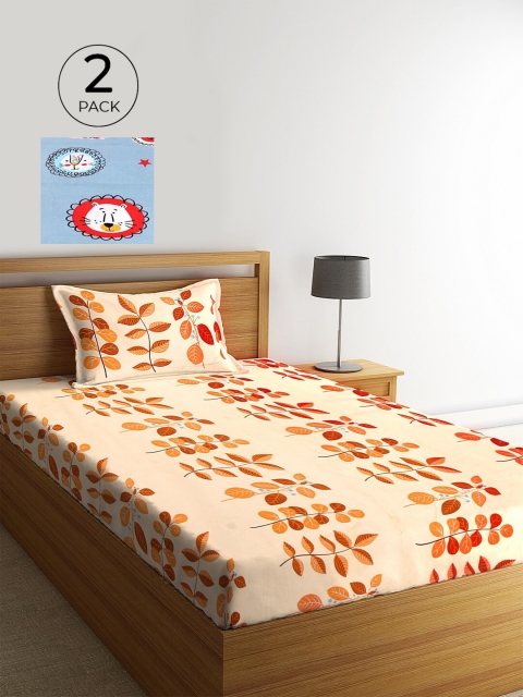 

KLOTTHE Set Of 2 Multicoloured Floral 210 TC Single Bedsheet With 2 Pillow Covers, Multi
