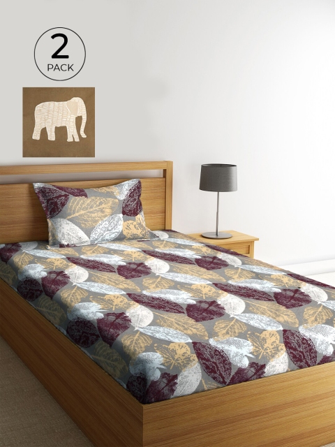 

KLOTTHE Set Of 2 Multicoloured Floral 210 TC Single Bedsheet With 2 Pillow Covers, Multi