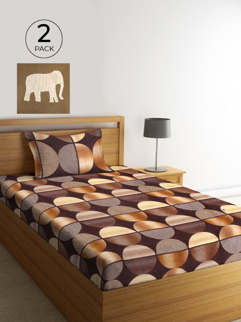 

KLOTTHE Set Of 2 Multicoloured Geometric 210 TC Single Bedsheet With 2 Pillow Covers, Multi