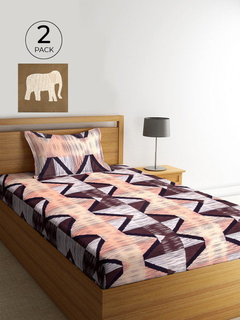 

KLOTTHE Set Of 2 Multicoloured Geometric 210 TC Single Bedsheet With 2 Pillow Covers, Multi