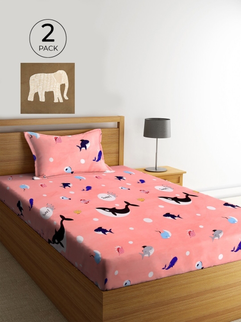 

KLOTTHE Set Of 2 Multicoloured Cartoon Characters 210 TC Single Bedsheet & 2 Pillow Covers, Multi